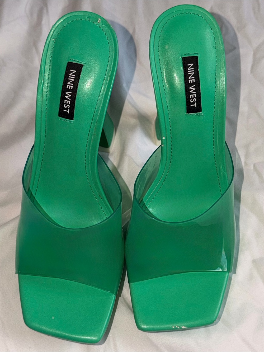 Brand New Nine West Vintage Style Ansel Green Chunky Platform Mule Slip On Heels
